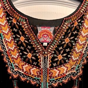 Johnny Was | Embroidered Bohemian Long Sleeve Dress | Black Velvet